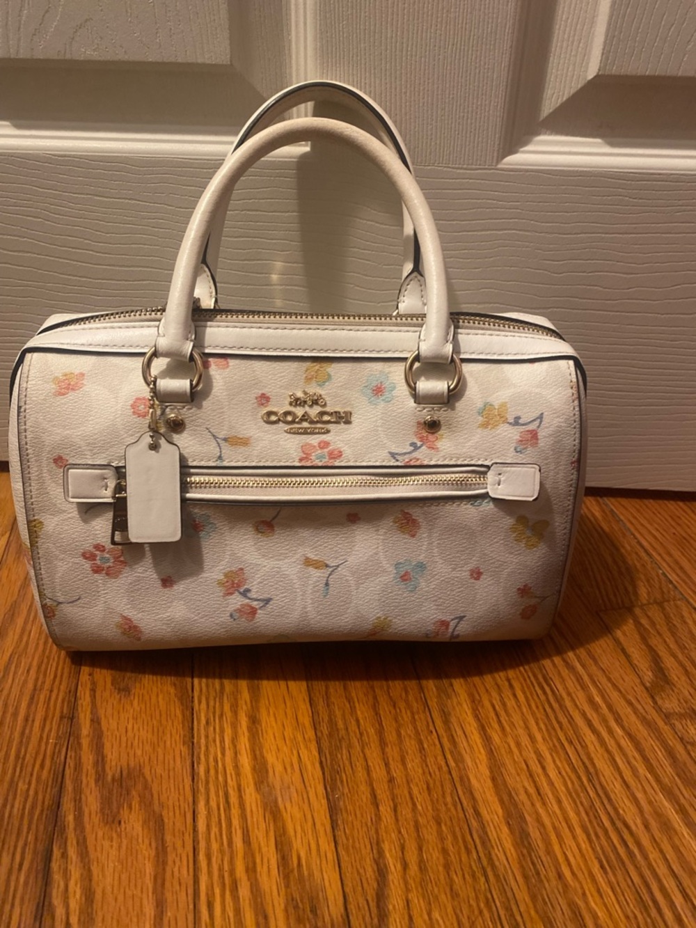COACH White Floral Satchel Handbag C8615